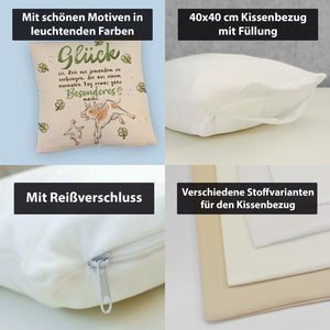 Kuh und Gans Kissen mit Spruch Glück ist besondere Zeit teilen