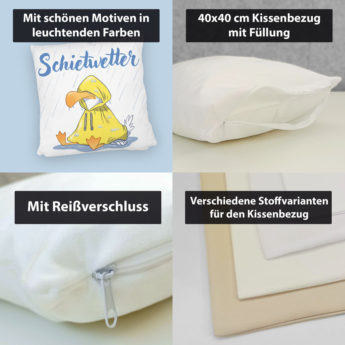 Möwe Kissen mit Spruch Schietwetter
