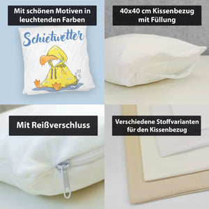Möwe Kissen mit Spruch Schietwetter