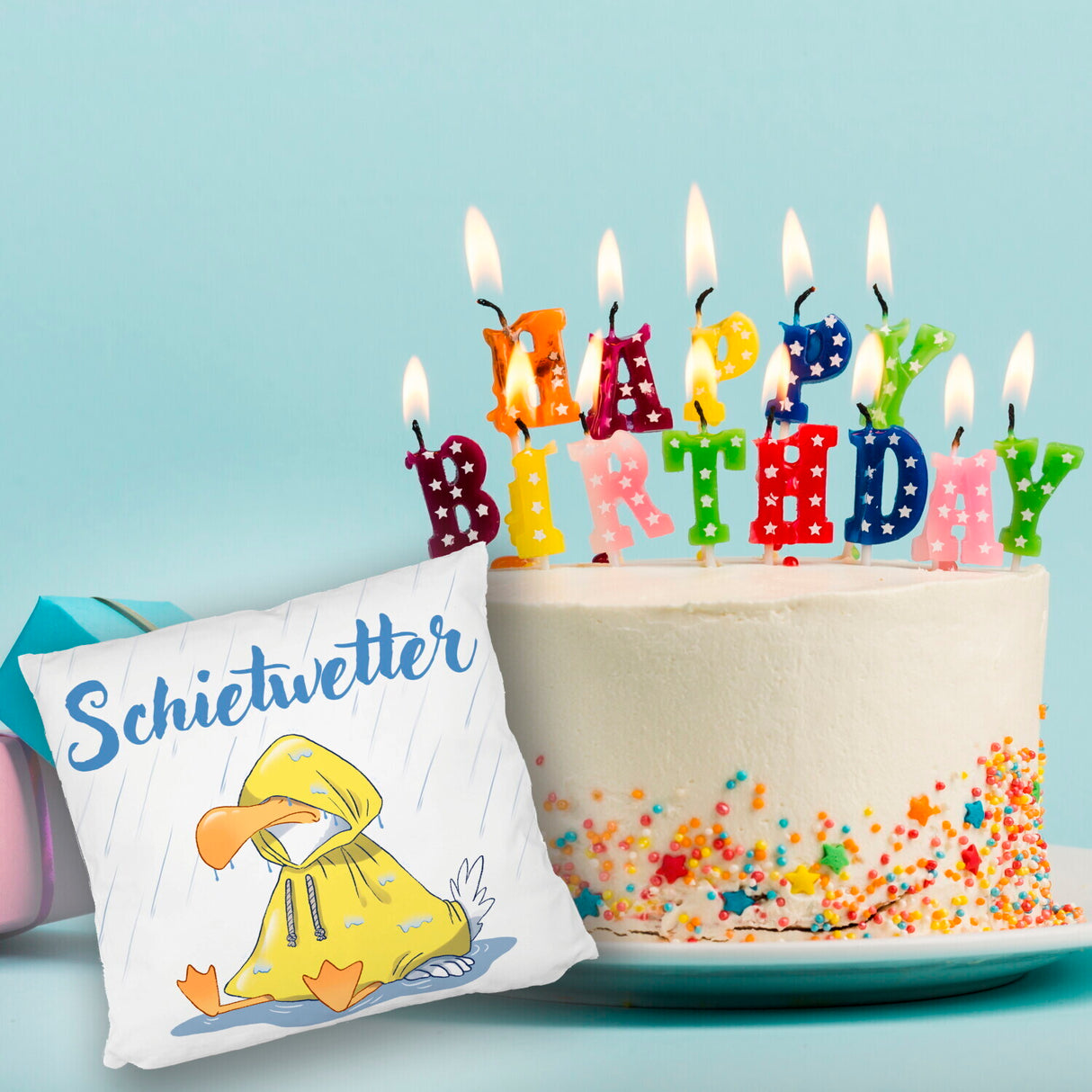 Möwe Kissen mit Spruch Schietwetter