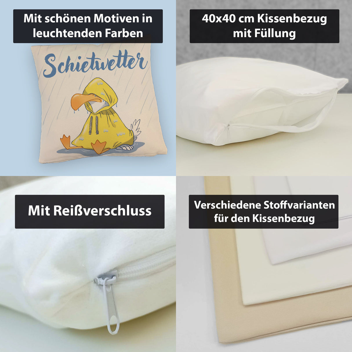 Möwe Kissen mit Spruch Schietwetter