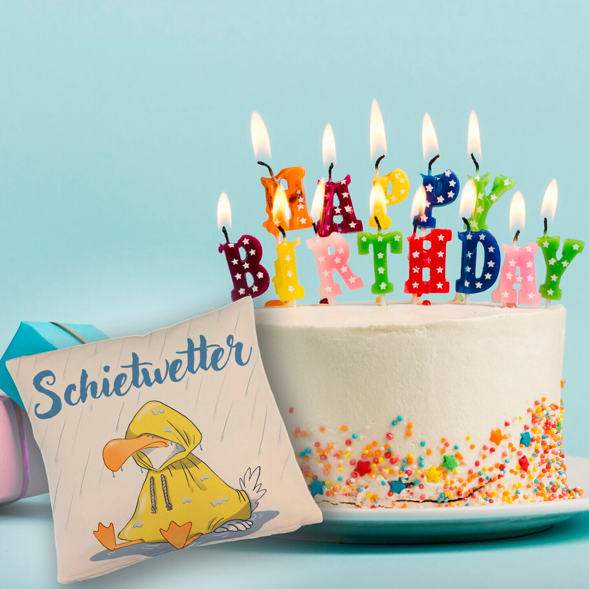 Möwe Kissen mit Spruch Schietwetter