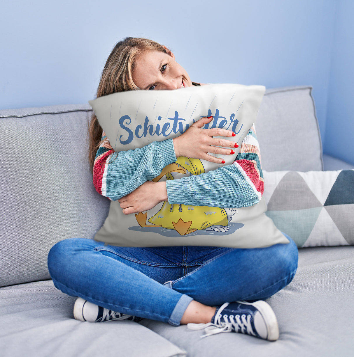 Möwe Kissen mit Spruch Schietwetter