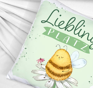 Pummel Biene Kissen mit Spruch Lieblingsplatz