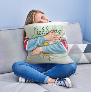 Pummel Biene Kissen mit Spruch Lieblingsplatz