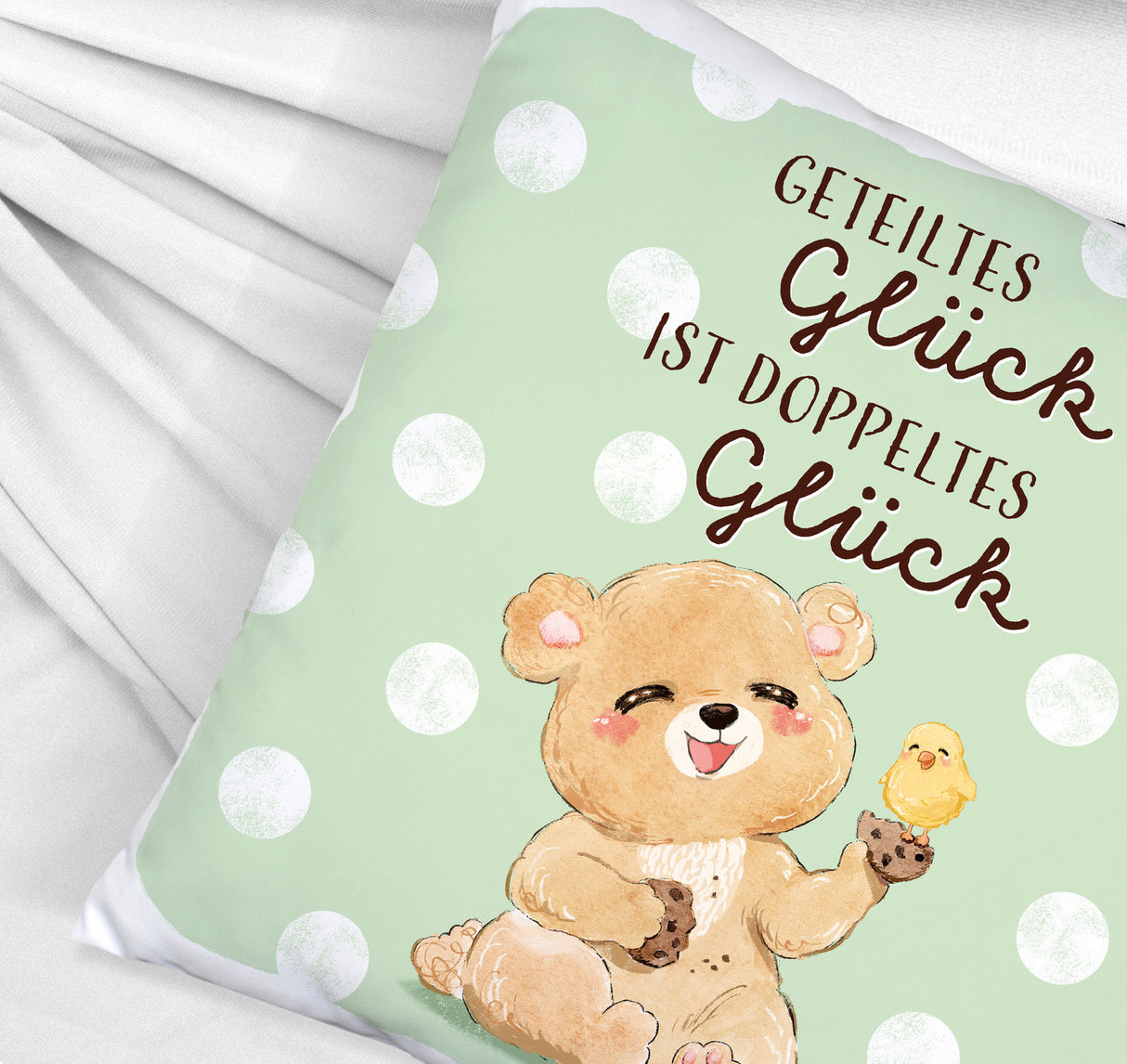 Bär Kissen mit Spruch Geteiltes Glück ist doppeltes Glück