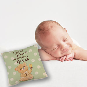 Bär Kissen mit Spruch Geteiltes Glück ist doppeltes Glück
