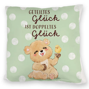Bär Kissen mit Spruch Geteiltes Glück ist doppeltes Glück