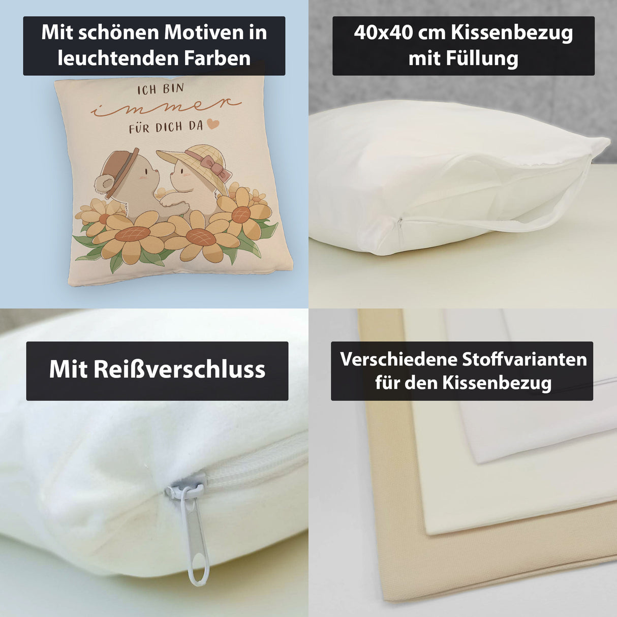 Bären Kissen mit Spruch Ich bin immer für dich da