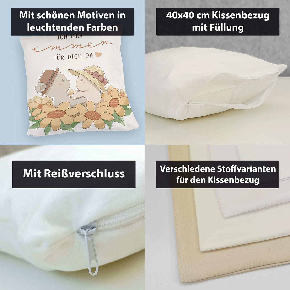 Bären Kissen mit Spruch Ich bin immer für dich da
