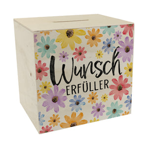 Blumen Spardose mit Spruch Wunscherfüller