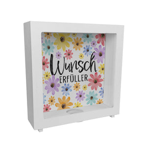 Blumen Spardose mit Spruch Wunscherfüller