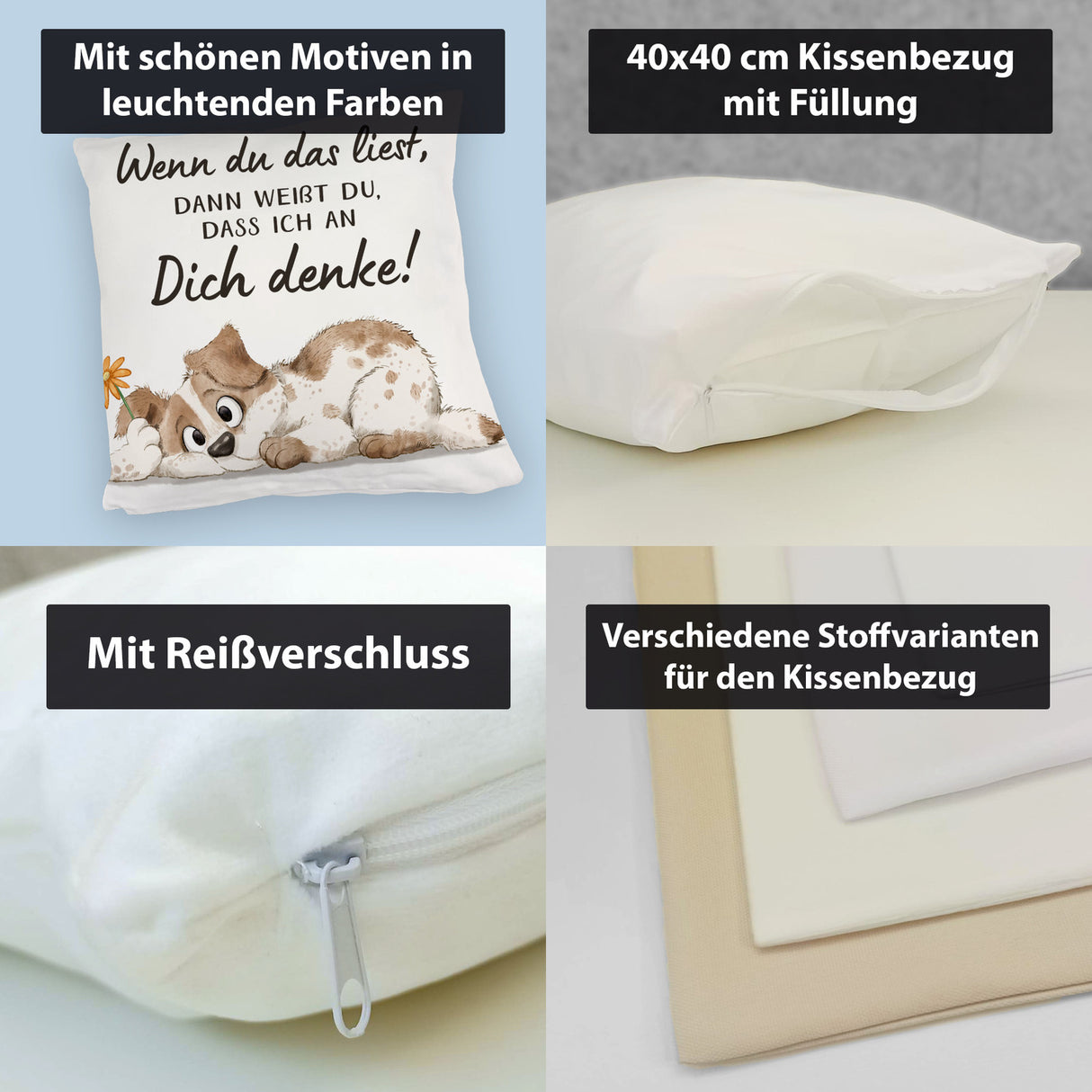 Hund Kissen mit Spruch Ich denke an dich