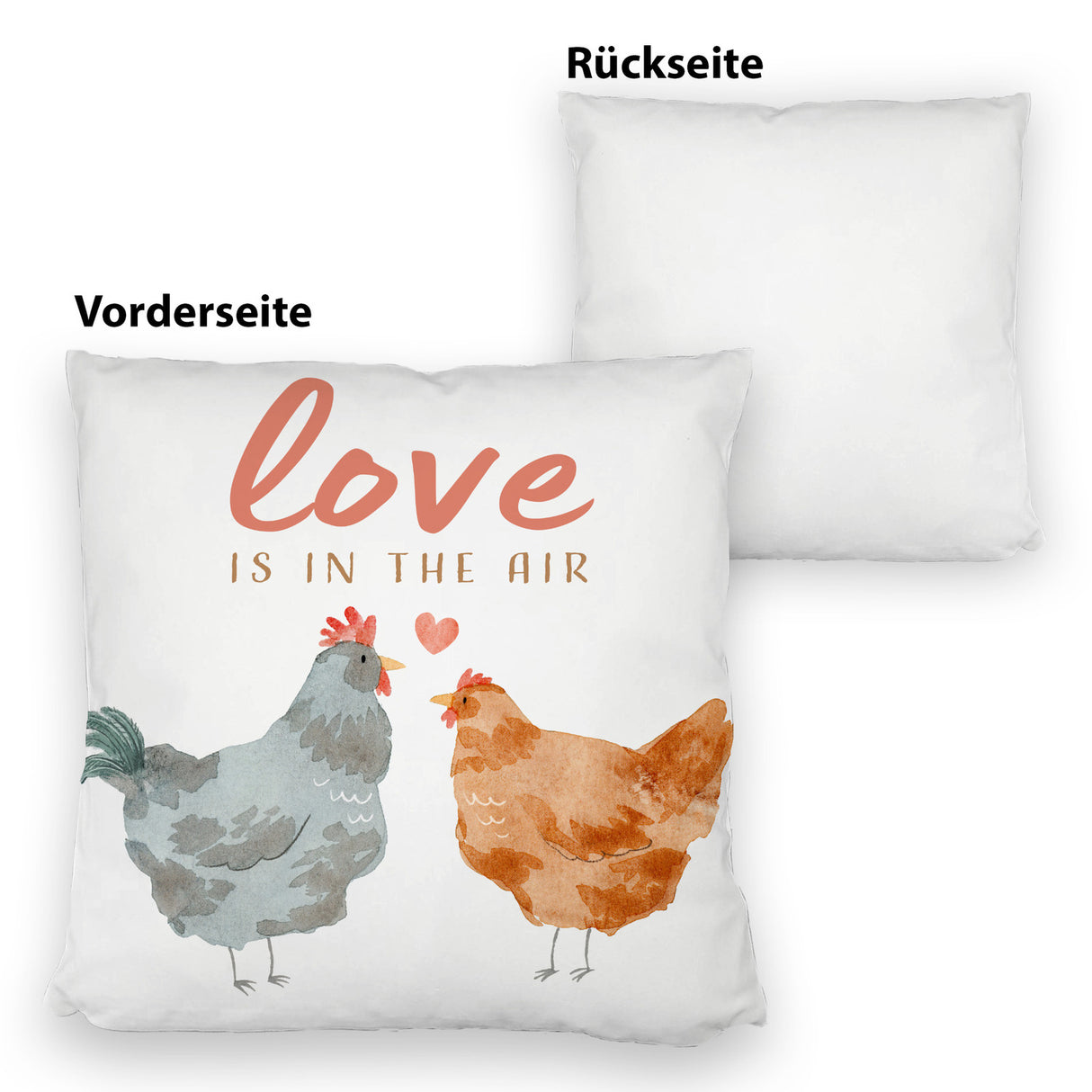Hühner Kissen mit Spruch Love is in the air
