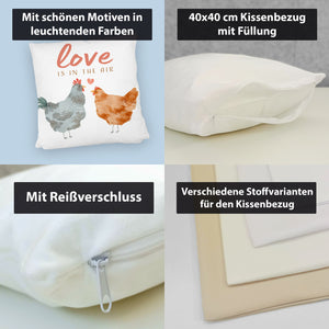 Hühner Kissen mit Spruch Love is in the air