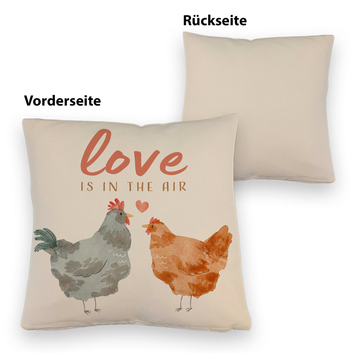 Hühner Kissen mit Spruch Love is in the air