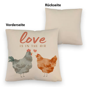 Hühner Kissen mit Spruch Love is in the air