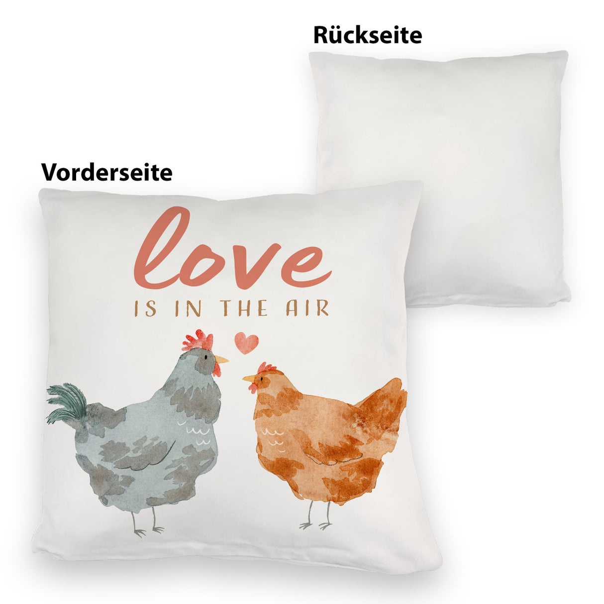 Hühner Kissen mit Spruch Love is in the air