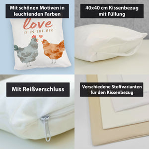 Hühner Kissen mit Spruch Love is in the air