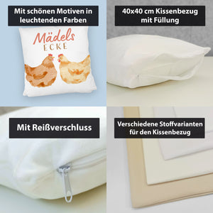 Hühner Kissen mit Spruch Mädelsecke