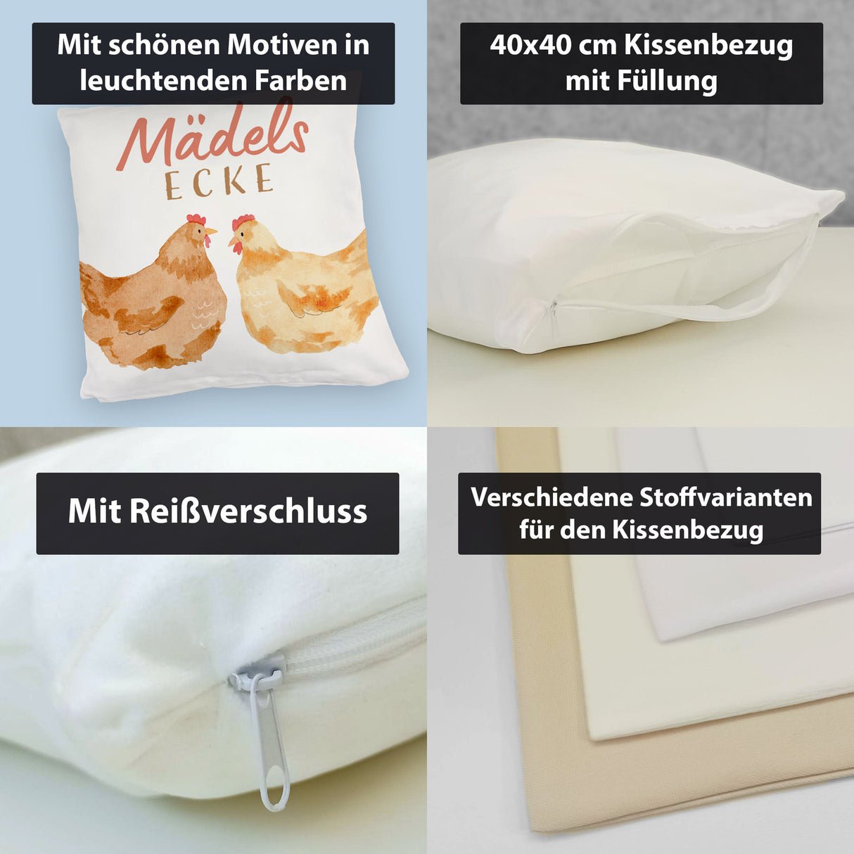 Hühner Kissen mit Spruch Mädelsecke