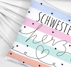 Herzen Kissen mit Spruch Schwesterherz