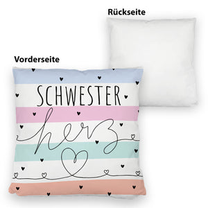 Herzen Kissen mit Spruch Schwesterherz