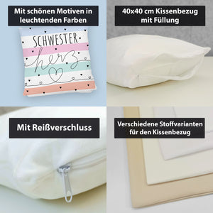 Herzen Kissen mit Spruch Schwesterherz