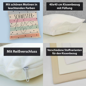 Herzen Kissen mit Spruch Schwesterherz