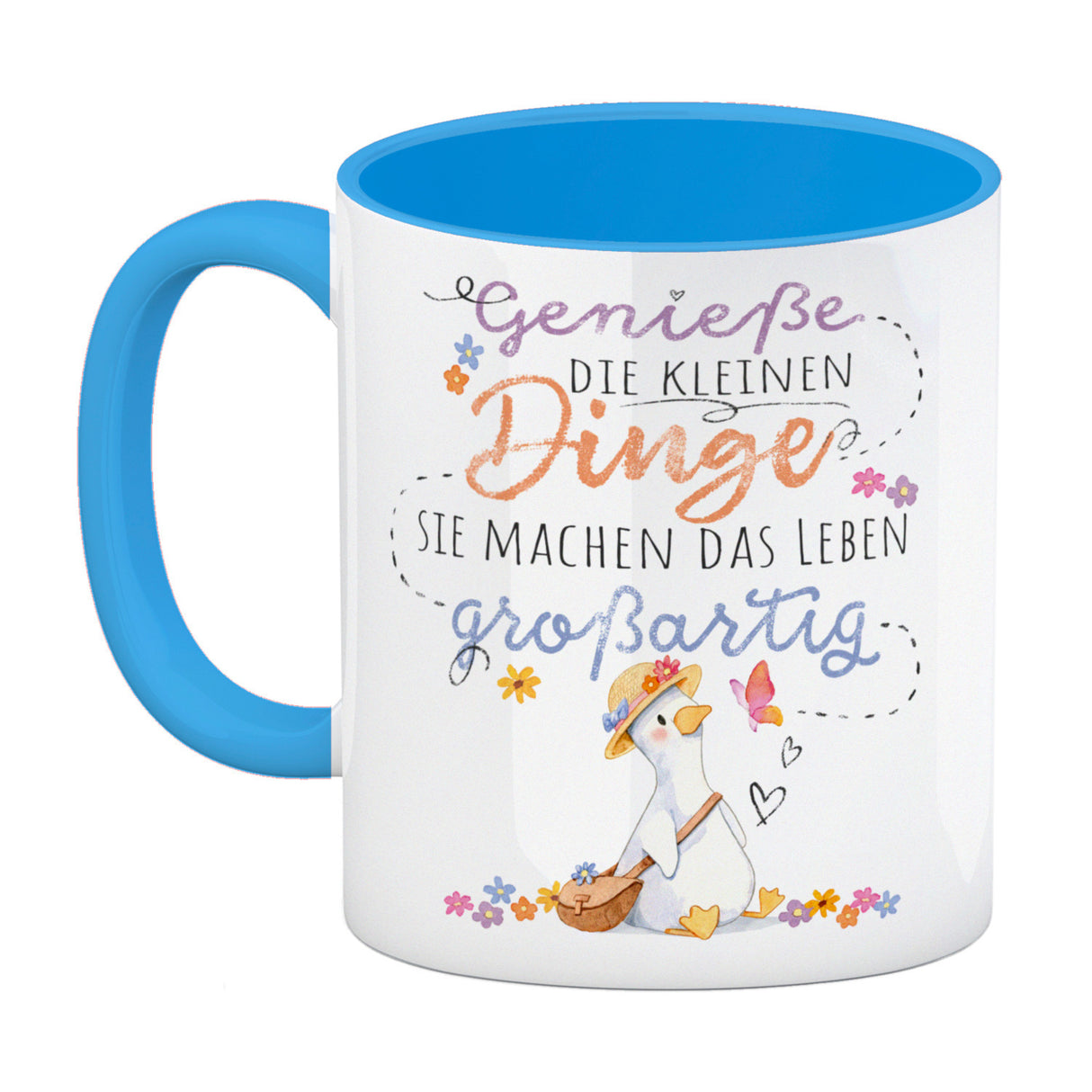 Gans Kaffeebecher mit Spruch Kleine Dinge machen Leben großartig