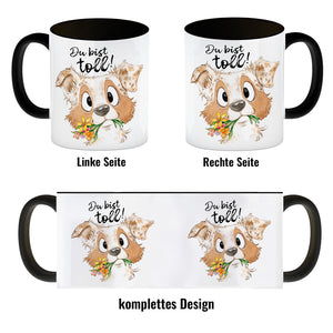 Hund Kaffeebecher mit Spruch Du bist toll