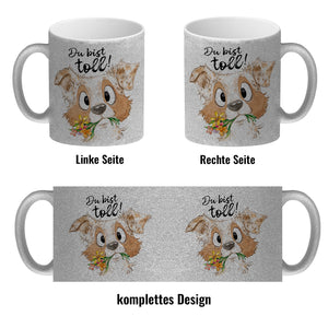 Hund Kaffeebecher mit Spruch Du bist toll