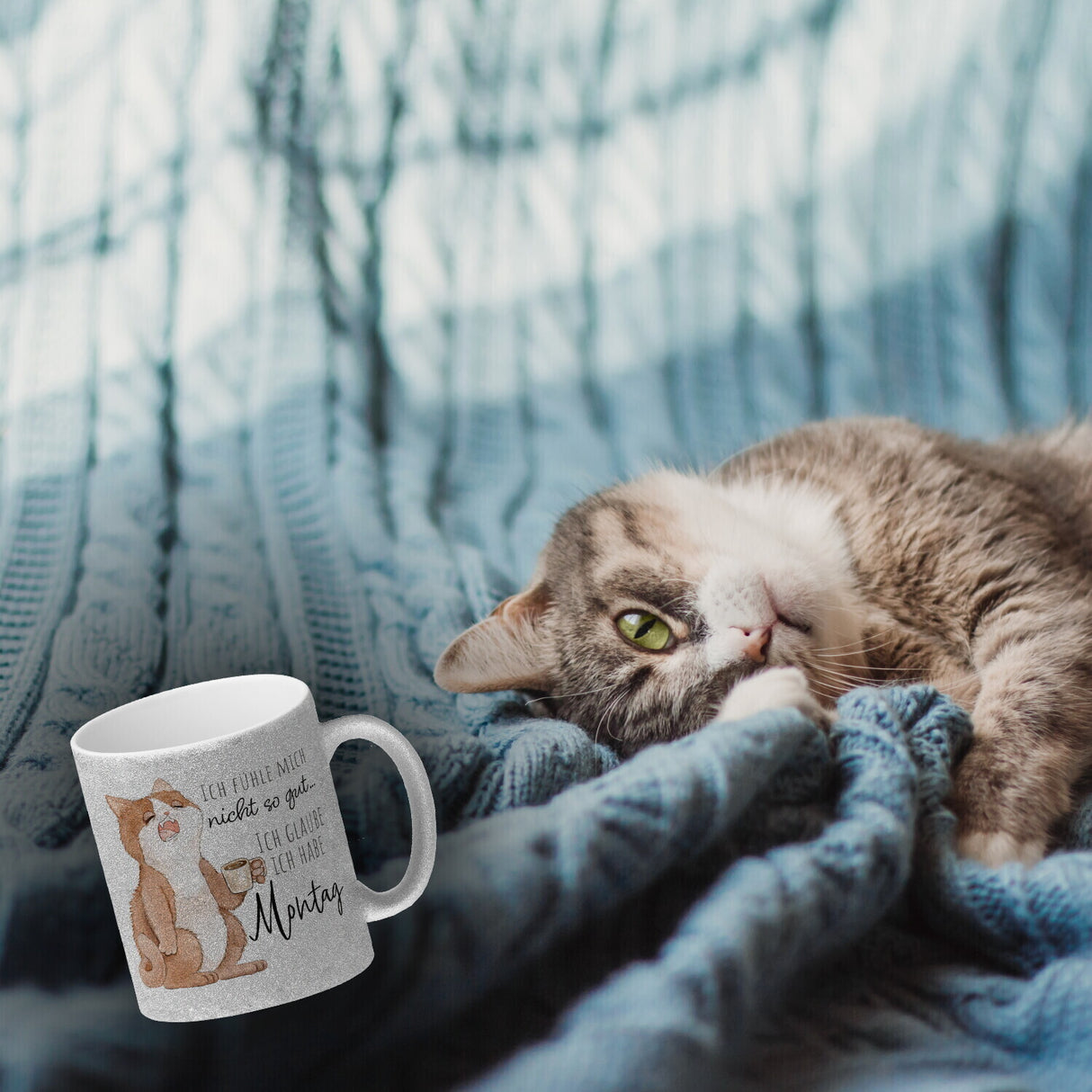 Katze Kaffeebecher mit Spruch Unwohlsein - Verdacht auf Montagsgefühl