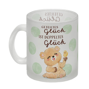 Bär Kaffeebecher mit Spruch Geteiltes Glück ist doppeltes Glück