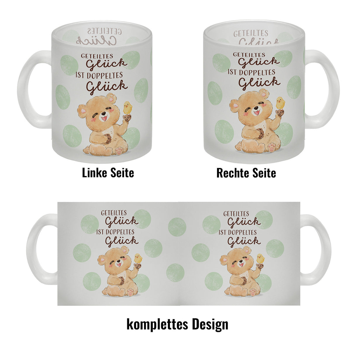 Bär Kaffeebecher mit Spruch Geteiltes Glück ist doppeltes Glück