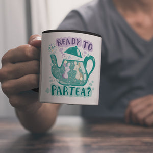 Mäuse in Teekanne Kaffeebecher mit Spruch Ready to Partea