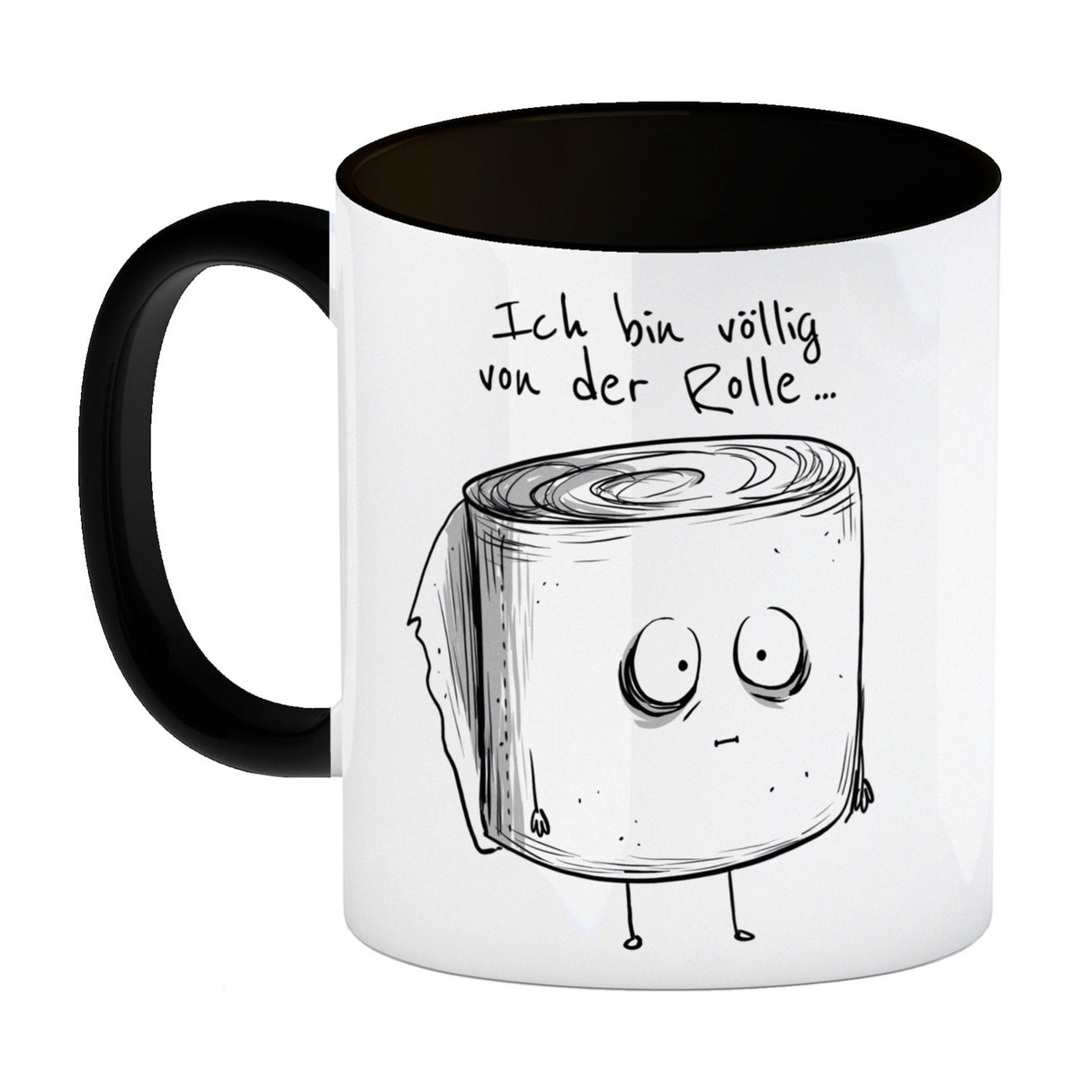 Klopapier Kaffeebecher mit Spruch Ich bin völlig von der Rolle