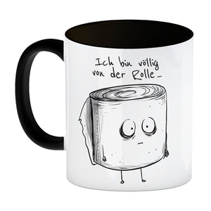 Klopapier Kaffeebecher mit Spruch Ich bin völlig von der Rolle