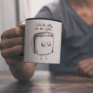 Klopapier Kaffeebecher mit Spruch Ich bin völlig von der Rolle
