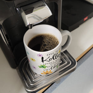 Blumen Kaffeebecher mit Spruch Glück gehabt mit toller Kollegin