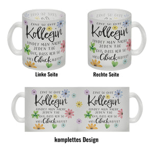 Blumen Kaffeebecher mit Spruch Glück gehabt mit toller Kollegin