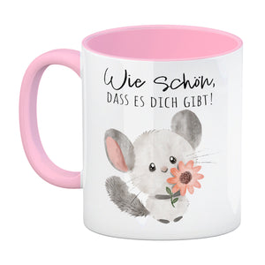 Chinchilla Kaffeebecher mit Spruch Wie schön dass es dich gibt
