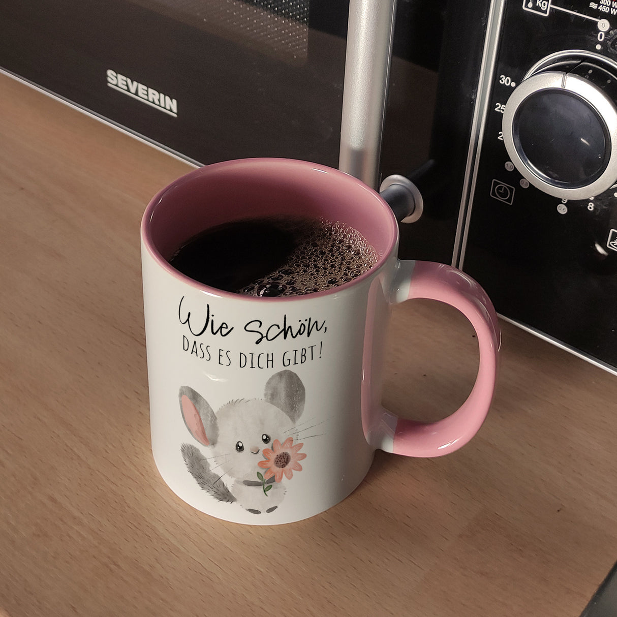 Chinchilla Kaffeebecher mit Spruch Wie schön dass es dich gibt