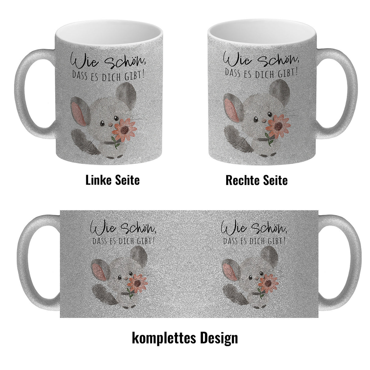 Chinchilla Kaffeebecher mit Spruch Wie schön dass es dich gibt
