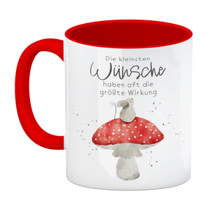 Maus auf Fliegenpilz Kaffeebecher mit Spruch Kleinste Wünsche größte Wirkung