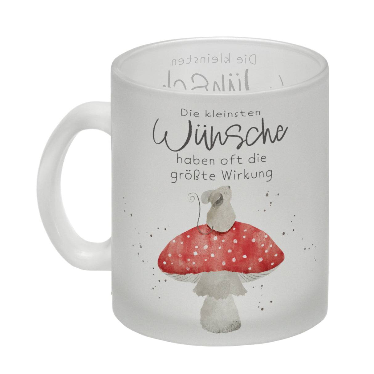 Maus auf Fliegenpilz Kaffeebecher mit Spruch Kleinste Wünsche größte Wirkung