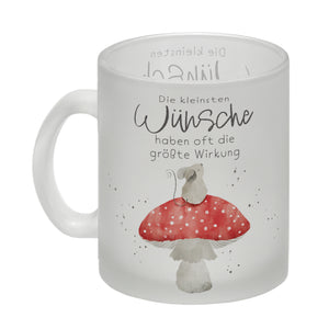 Maus auf Fliegenpilz Kaffeebecher mit Spruch Kleinste Wünsche größte Wirkung