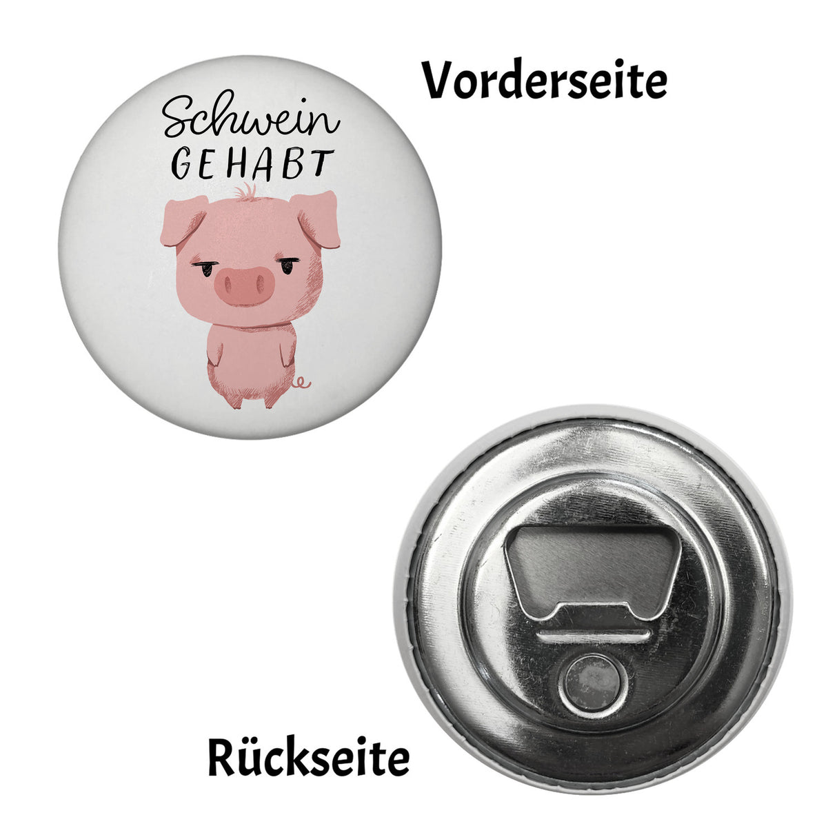 Ferkel Magnet rund rund mit Spruch Schwein gehabt