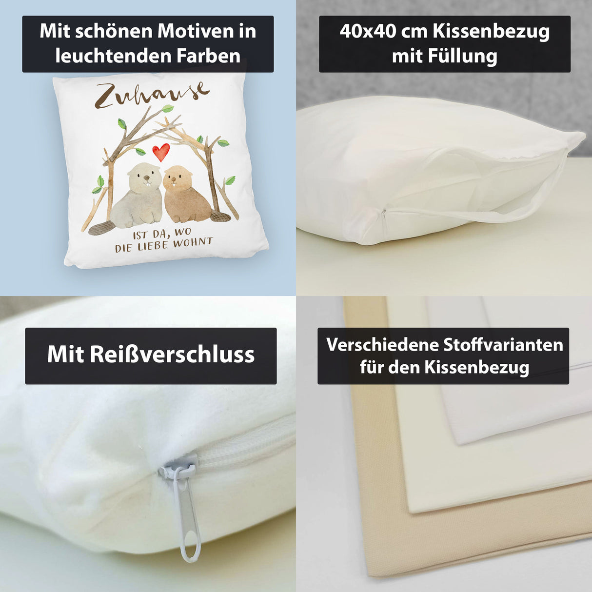 Biber Kissen mit Spruch Zuhause ist da wo die Liebe wohnt