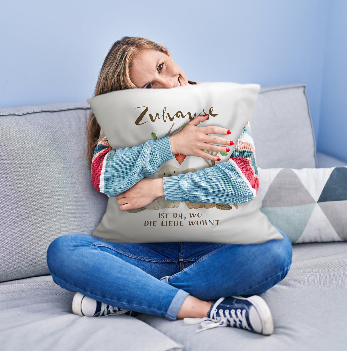 Biber Kissen mit Spruch Zuhause ist da wo die Liebe wohnt